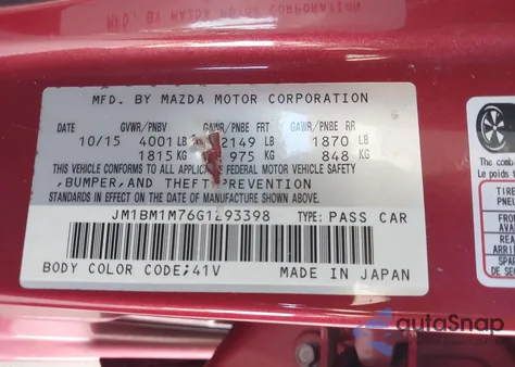 2016 Mazda Mazda3 I Touring z USA, uszkodzony, nr VIN JM1BM1M76G1293398